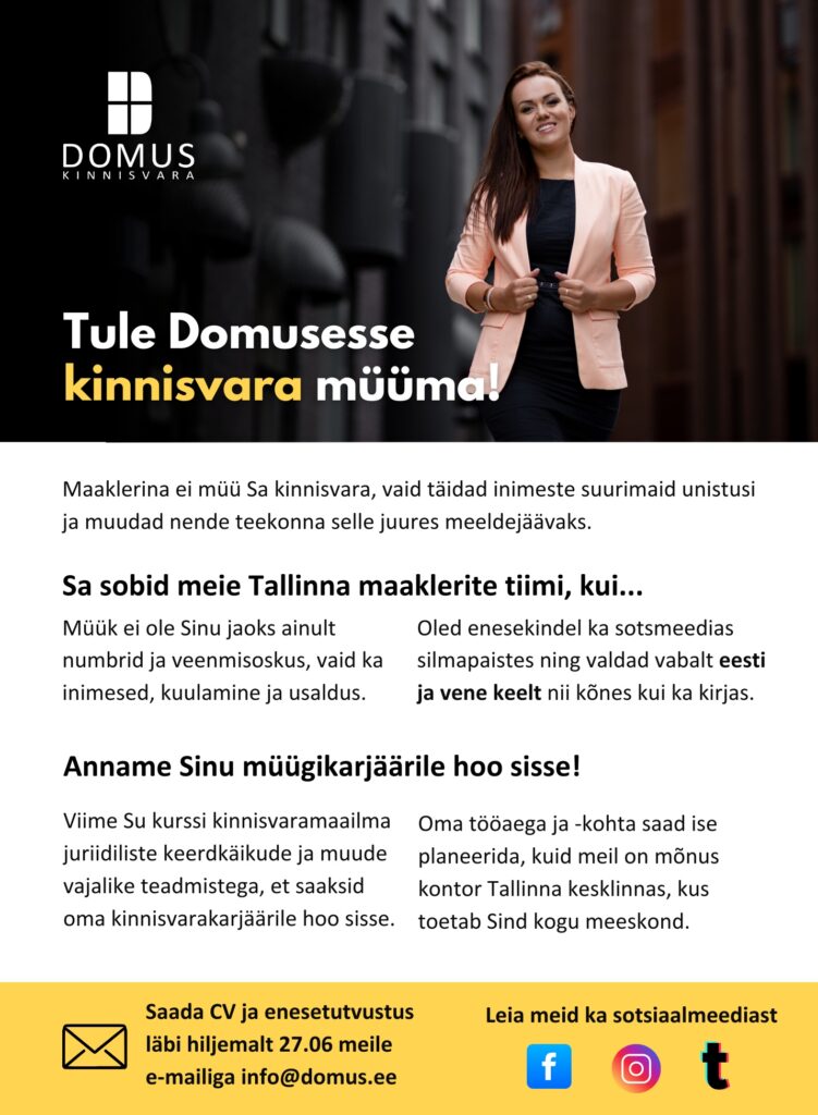 Tööpakkumine, Domus Kinnisvara maakler