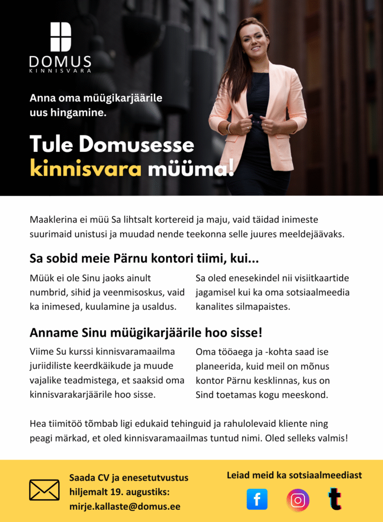 Tööpakkumine Domus maakler