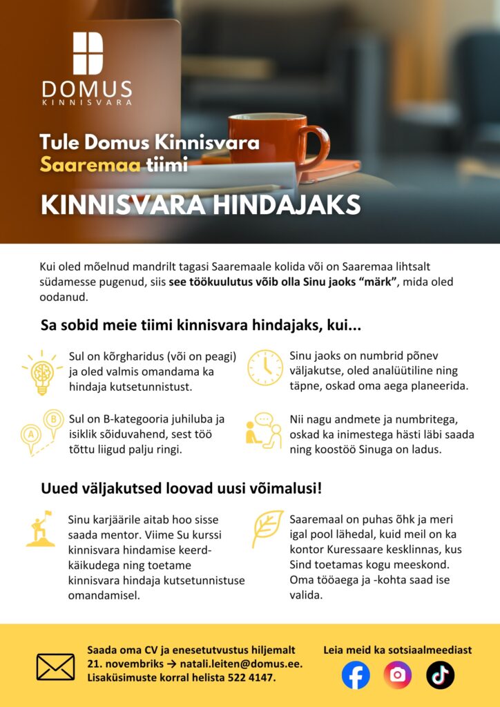 Tööpakkumine kinnisvarahindaja Domus