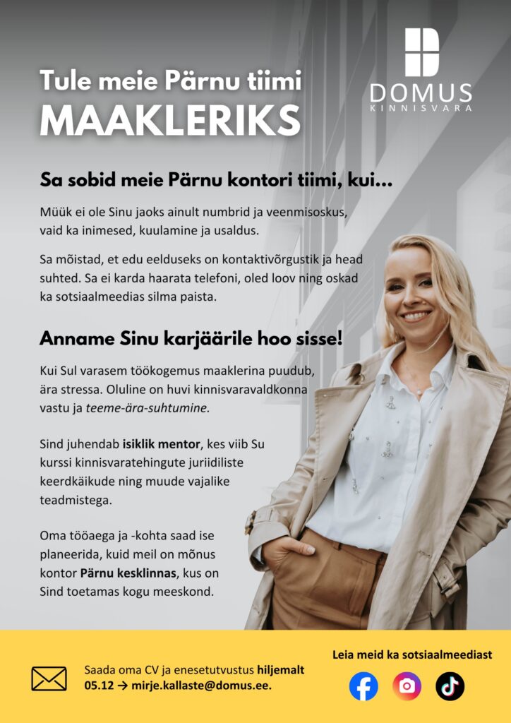 Töökuulutus Domus Pärnu